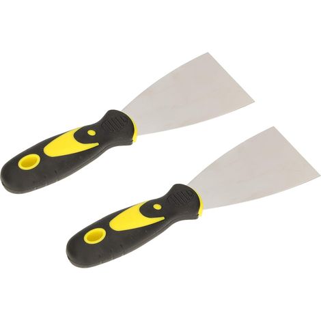 Set de 2 spatules de peintre en inox 60 mm Spatule de plâtrier Spatule universelle Grattoirs pour enlever Couteau à palette avec manche en caoutchouc