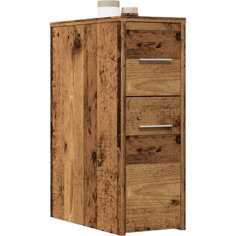 Badschrank Schmal mit Rollen Altholz-Optik Holzwerkstoff