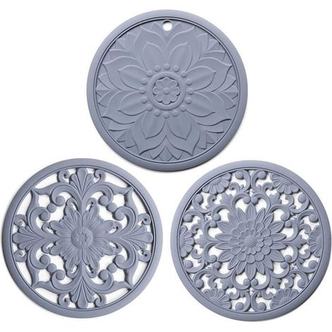 Lot de 3 dessous de plat isolants antidérapants en silicone pour casseroles, dessous de plat, dessous de plat, support de théière (1/4)
