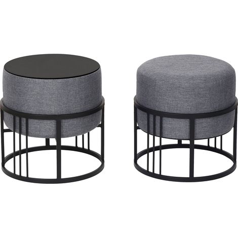 Set di 2 pouf impilabili design moderno e senza tempo multifunzionali rotondi grigio scuro 030009695