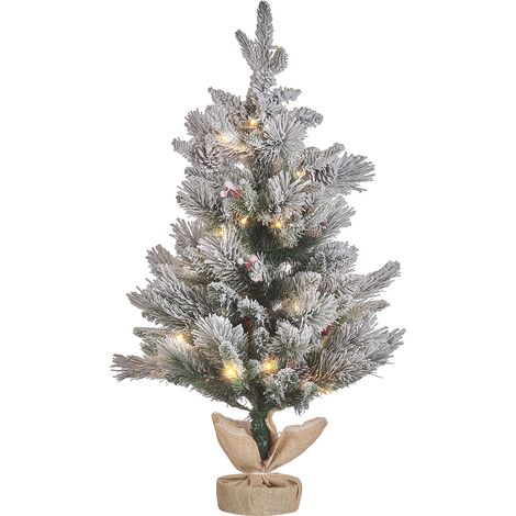 Árbol de Navidad LED verde blanco beige 90 cm nieve preiluminado Maligne
