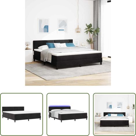 LED Beleuchtung -  LED Boxspringbett mit Matratze Schwarz 180 x 200 cm Samt (1/5)