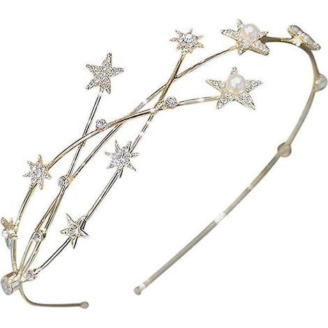 1 Pcs Serre-tte Toile Avec Strass Et Perles- Dor - Accessoire De Cheveux Pour Femme Et Fille (1/5)