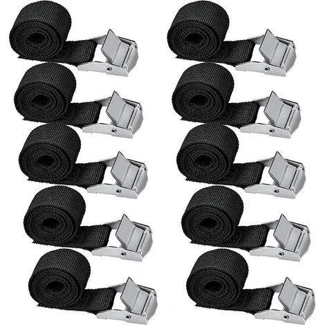 Set di 10 cinghie di fissaggio, 239 cm – Carico massimo 500 kg – Fibbia in metallo – Per portapacchi di moto, auto e biciclette – Nero – 10 pezzi (1/5)