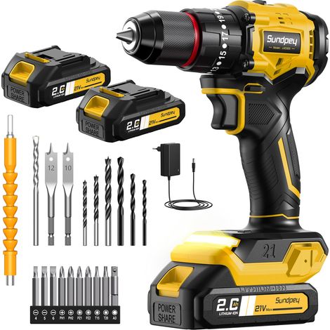 Perceuse-visseuse sans fil 70 Nm 21 V avec 2 batteries 2,0 Ah, mandrin de 10 mm, kit de tournevis sans fil, 1800 tr/min max (1/5)