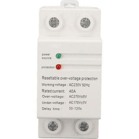 Protecteur de tension monophasé 40A AC230V avec témoin lumineux, auto-réarmement, protection sur/sous-tension, entrée haute et sortie basse. (1/5)