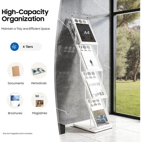 Foldable Magazine Rack, 4-Tier Brochure Display Stand, Portable Literature Rack for Floor, Collapsible Catalog Holder for Trade Show, Exhibition, Office, White (1/5)