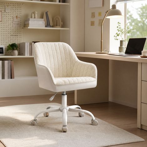 Fauteuil Ergonomique, Hauteur Réglable, en Tissu Doux et PU, pour Bureau, Beige et Blanc (1/5)