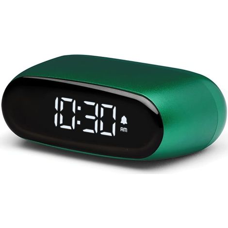 MINUT Mini Réveil Compact avec écran VA LCD Pure Black, Commande Tactile, Fonction Snooze et rétroéclairage, Batterie Rechargeable, Finition Aluminium - Vert Sombre (1/5)