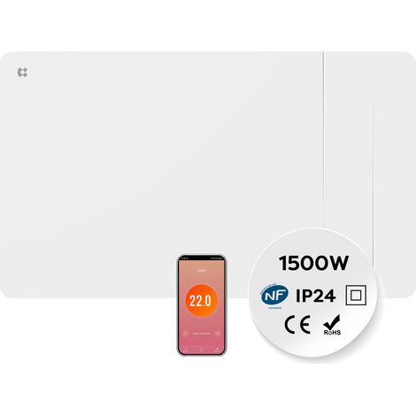 Ciarra – Radiateur électrique connecté 1500W – Double cœur de chauffe céramique et film – Programmation hebdomadaire – IP24 – Surface 10-15㎡ – CDHTD15AW