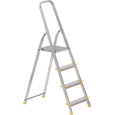 Monmobilierdesign – Escabeau 4 marches aluminium – Léger 3 kg – Hauteur de travail 2,76 m – Tampons antidérapants – Charge max 150 kg