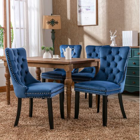 Silla comedor tapizada con respaldo alto azul OKMYHOME (1/5)