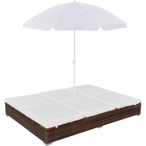 vidaXL Tumbona cama con sombrilla ratán sintético marrón (1/5)