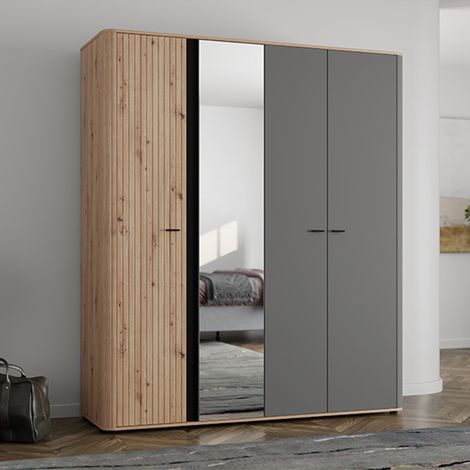 Armario Grande Truth, Ropero Habitación, Colgador, 2 Estantes, 4 Espacios, 180x211h cm Roble Nudos Marrón (1/5)