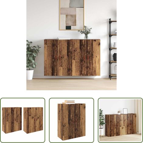 Wandregal Holz - Wandschrank 2 pcs Altholz 69,5 x 34 x 90 cm Holzwerkstoff (1/5)
