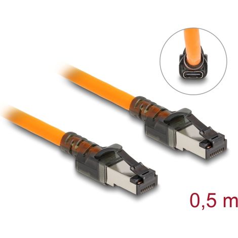 Delock Cable de red RJ45 con función de buscador de puerto USB Type-C⢠Self Tracing Cat.6A S/FTP 0,5 m naranja