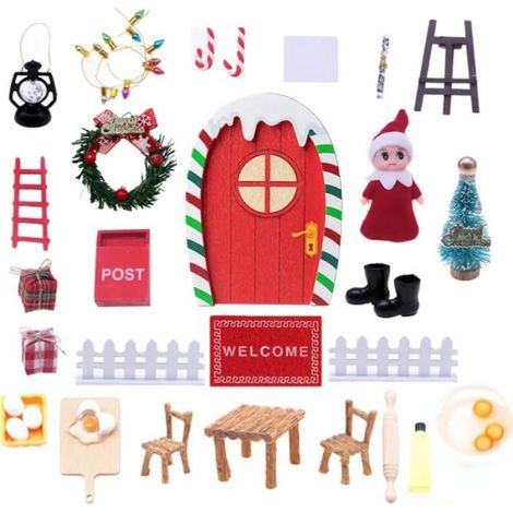 28pcs accessoires porte gnome Noël,miniature,chaise table porte gnome (1/5)