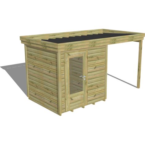 ABRI DE JARDIN bois Pin autoclave 27mm - 4,14x2,14m / 8,9m2 - Bac acier - Plancher bois