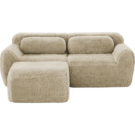 Canapé d’angle 2 places modulable en tissu doux, coloris kaki clair, sans montage, idéal pour petit salon et chambre, dossier cocon – CHICFURN (1/5)