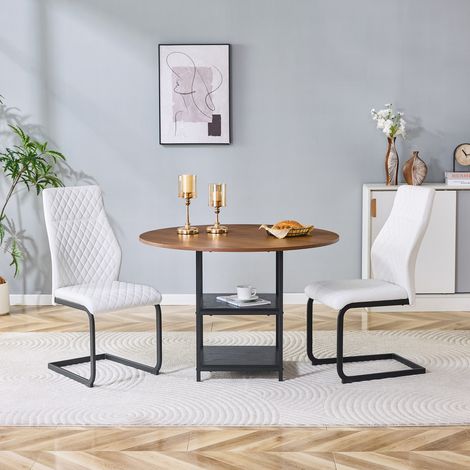 Conjunto de comedor de MDF y metal, redondo, 2 plazas, nogal y blanco/negro, con doble nivel de almacenaje (1/5)