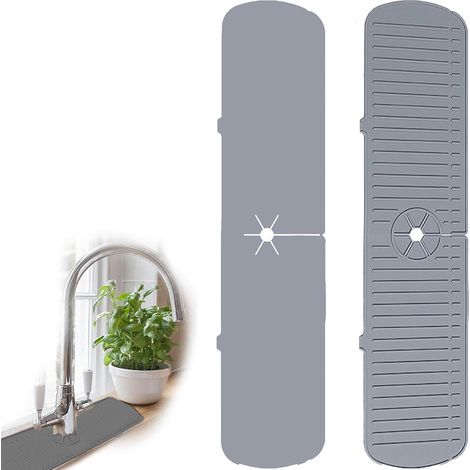 Tapis de Robinet, Silicone de Robinet Tapis, Pare éclaboussures pour évier de cuisine, Tapis d'évier, Protection anti éclaboussures, Protection anti éclaboussures pour robinets de cuisine (Gris) (1/4)