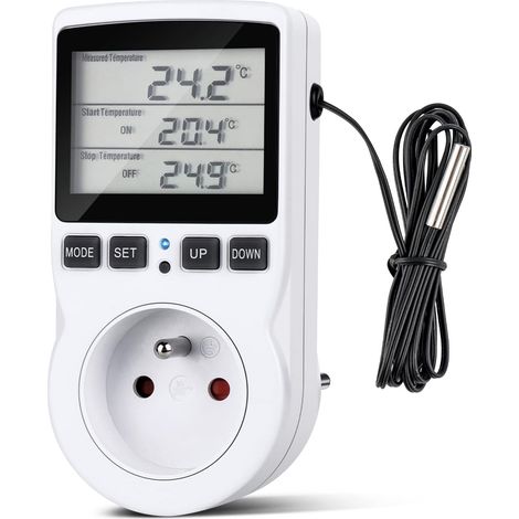 MIMOSON-Prise Thermostat Chauffage, Prise Minuteur avec Sonde, Prise Minuteur Digital avec Ecran LCD pour Aquarium, Incubateur Serre Chauffage/Refroidissement (230V, 16A) (1/5)