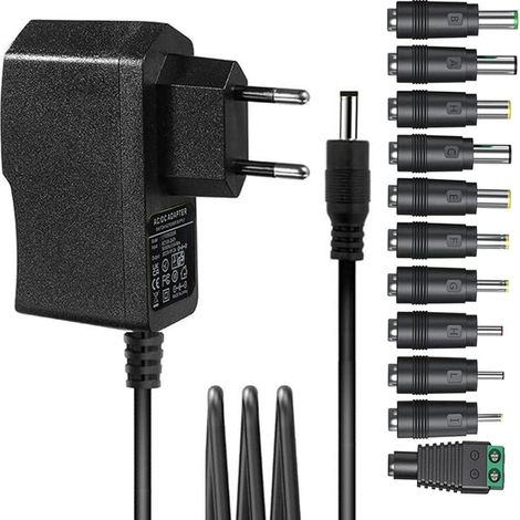 Power Supply 12V 1A AC Adapter with 11 DC Plugs Wall Charger 800mA 500mA 400mA 200mA 100mA Cable for Camera, Speaker, GPS (1/5)