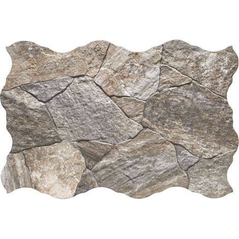Carrelage effet parement galets grège 44x66 cm – Grès cérame émaillé pour façades et murs intérieurs – Résistant aux intempéries