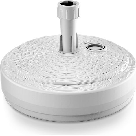 Pied de parasol en plastique blanc – Diamètre 39cm – Hauteur 13cm – Capacité 12l – Fixation pour mât de 24 à 30mm – Markenartikel