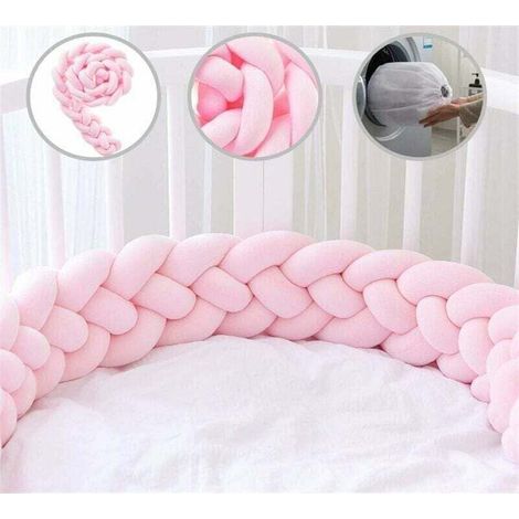 Set di 4 pezzi composto da paracolpi per culla in tessuto, cuscino con motivo serpente intrecciato, protezione per letto in velluto, paracolpi per cameretta per neonati, decorazione per la camera da l