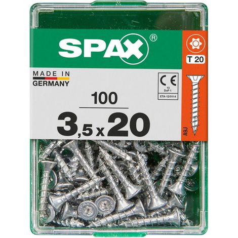 SPAX Universalschraube, 3,5 x 20 mm, 100 Stück, Vollgewinde, Senkkopf, T-STAR plus T20, 4CUT, WIROX - 4191010350202 (1/3)