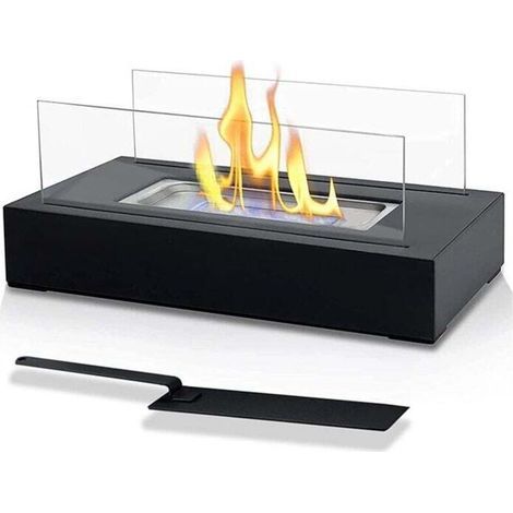 Cheminée bioéthanol.Cheminée Éthanol de Table - Portable.Réctangulaire. Noir. en Acier Inoxydable. 2 Panneaux en Verre. pour Intérieur/Extérieur - Poêle Bioéthanol. à Poser au Sol. Mobile (1/4)