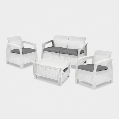 Garten-Lounge-Set Corfu mit Kissen und Couchtisch - Weiß (1/2)
