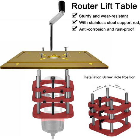 Frästisch mit Hubfunktion, Aluminium-Hubplattform, 51 mm Holzbearbeitungswerkbänke für Motoren mit 64 bis 66 mm Durchmesser, Gravier- und Schneidemaschine (1/5)
