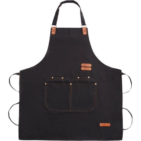 Tablier de cuisine noir pour hommes et femmes avec poches et bande réglable, tablier de cuisine hydrofuge pour la cuisine et la pâtisserie (1/5)