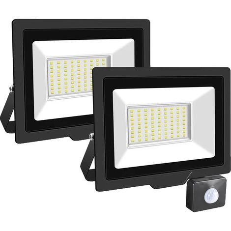 Projecteur LED à induction, capteur de mouvement réglable, usage extérieur, 2x50W, Blanc Chaud (2700-3500K)-b (1/2)