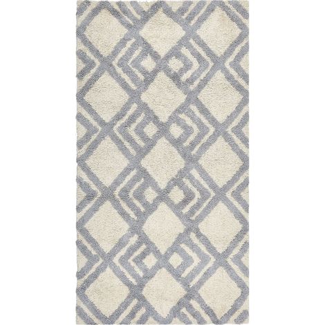 Tappeto cotone stile tradizionale 80 x 150 cm motivo geometrico beige e grigio Nevsehir