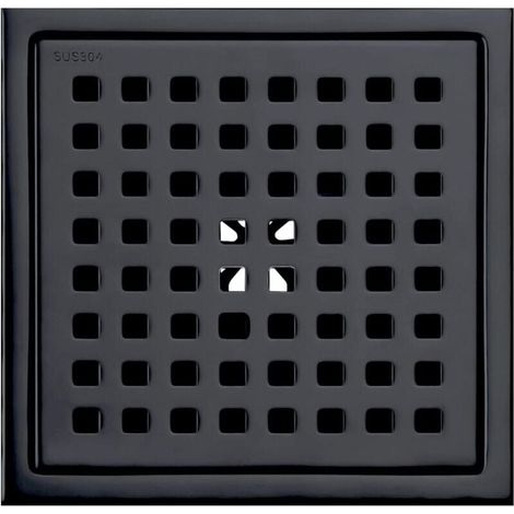 6" square shower floor drain, matte black grate with removable cover, SUS304 stainless steel, (1/4)