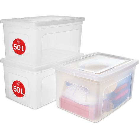 Iris Ohyama, Mehrzweck-Aufbewahrungsbox, 50L, 3er-Set, transparent, MCB-50