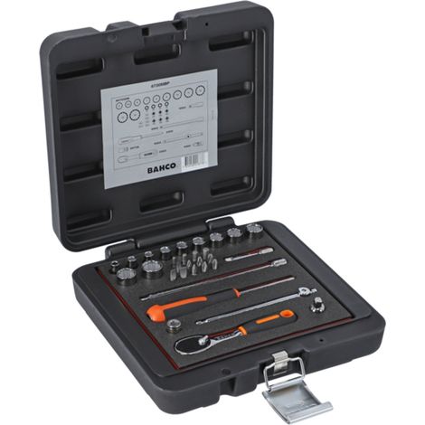 Bahco 1/4 Steckschlüssel-Satz, metrisch, Zwölfkant, inklusive birnenförmiger Umschaltknarre/Schraubendreher-Bits - 31-tlg.