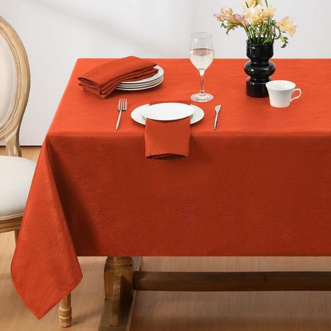 Jacquard Tischdecke rechteckig 152x305 cm wasserdicht Rostrot für Herbstdeko