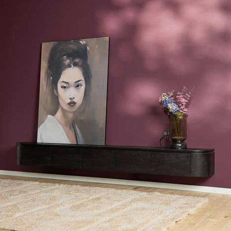 Long meuble TV suspendu bois noir 280 cm AREZZO