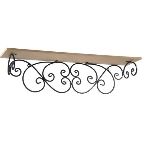 MENSOLA NERA CON RIPIANO IN LEGNO 66X13X17 CM (1/2)