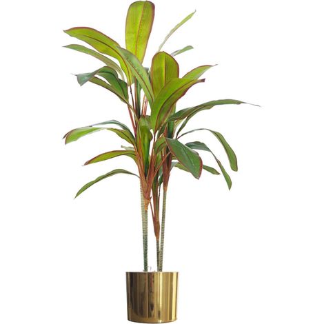 100cm Artificial Potted Dracaena Tropical Plant with Gold Metal Planter (1/5)