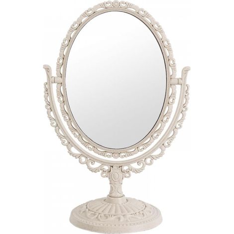 Miroir de courtoisie vintage style shabby chic Miroir de maquillage double face rotatif à 360° avec support pour décoration de chambre (1/5)