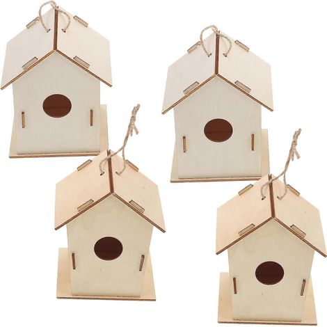 Lot de 4 nichoirs en bois brut à monter soi-même, pour les loisirs créatifs et les enfants. (1/5)