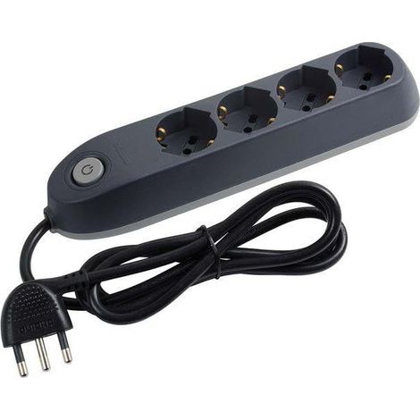 Multiprise électrique avec 4 Prises universelles P40 Schuko Standard Allemand, câble de 1,5 m avec Gain de Place et résistant aux déchirures 16 A, 3500 W, Couleur Gris (1/3)