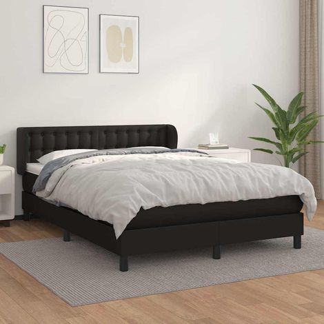 Cama box spring con colchón cuero sintético negro 140x200cm (1/5)
