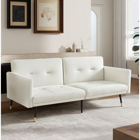 2-Sitzer-Schlafsofa aus Samt, 5-fach verstellbare Rückenlehne, 164 x 89 x 70 cm, beige HAVRYA (1/5)