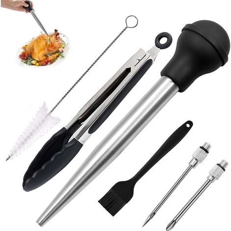 Distributeur de sauce en acier inoxydable 304, injecteur d'épices, accessoire de cuisine, ustensile de cuisson, pipette avec pince pour aliments (1/5)